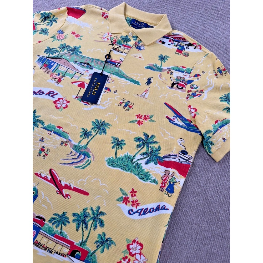 Men's Polo Ralph Lauren‎ Classic Fit Polo Bear Mesh Polo Shirt Large NWT Yellow